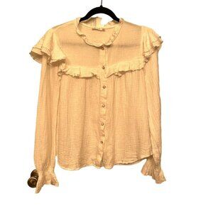 Cream Bohemian Long Sleeve Button Down 100% Cotton Coquette Girl Blouse Size M/L
